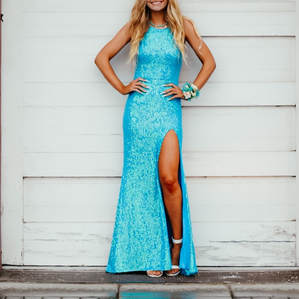Blue sequin prom dress